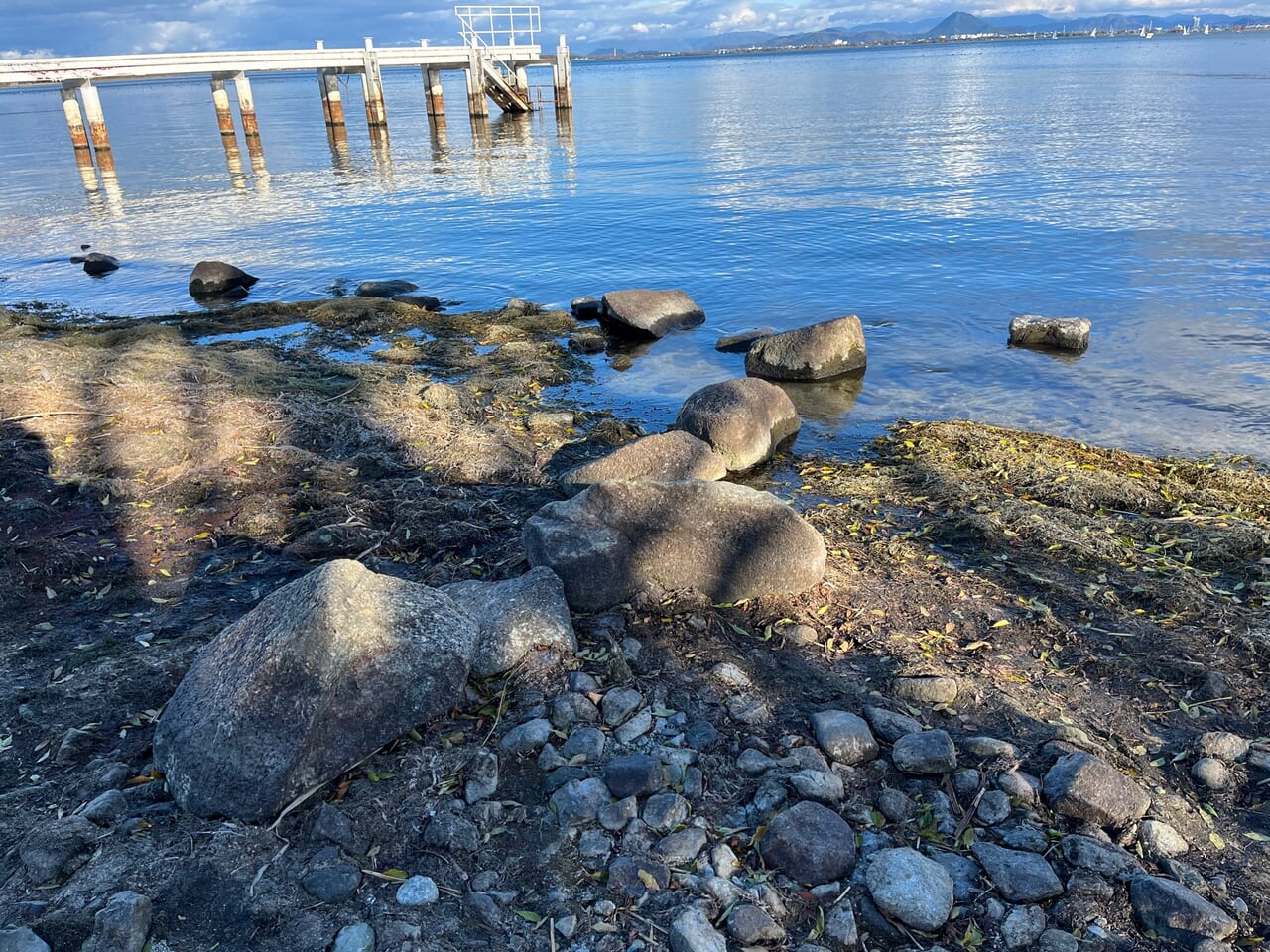 琵琶湖の水位低下により露出した坂本城の石垣